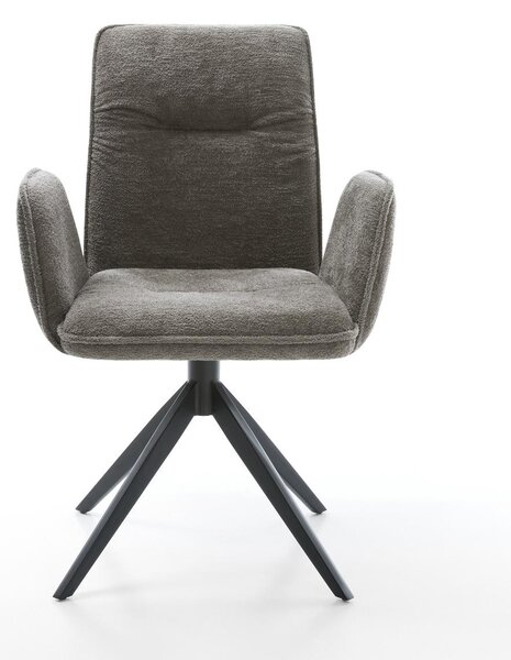 DELIFE Étkezőszék Vinja-Flex bouclé puha sötét bézs kereszt láb széles fekete 360° forgatható billenő funkció