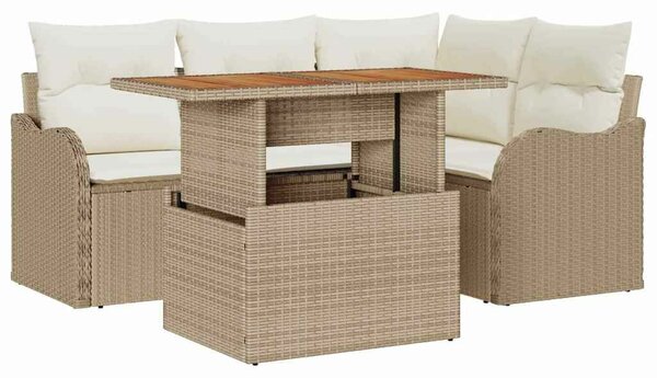 VidaXL Kerti Kanapé Szett párnával 5 pcs Beige és krém polirattan