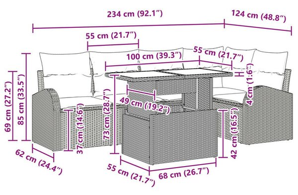 6 db Kerti Kanapé Szett Párnákkal Bézs Poli Rattan