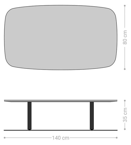 DELIFE Dohányzóasztal Edge hajóformájú 140x80 cm kerámia beton szürke Lumia akril