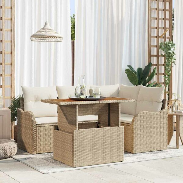 VidaXL Kerti Kanapé Szett párnával 5 pcs Beige és krém polirattan