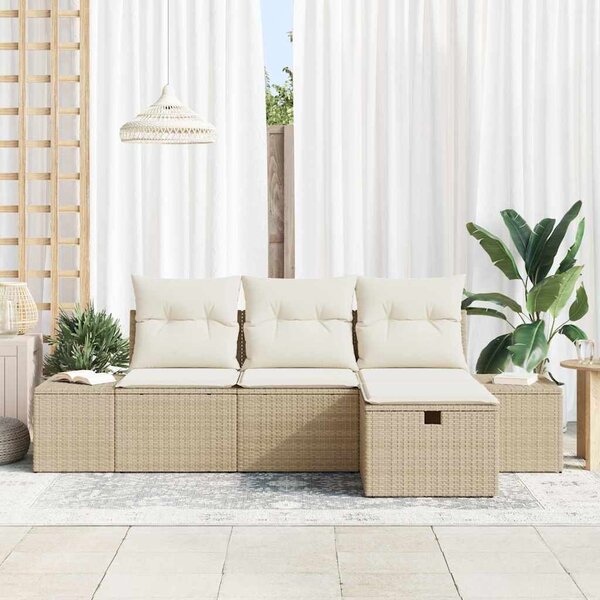 VidaXL Kerti Kanapé Szett párnával 4 pcs Bézs Poli rattan