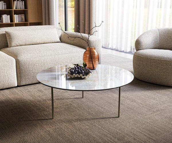 DELIFE Dohányzóasztal Edge kerek 90x90 cm kerámia onyx gyöngyház Trive fém titán színű effekt finish