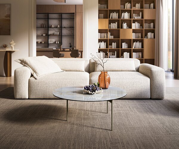 DELIFE Dohányzóasztal Edge kerek 90x90 cm kerámia onyx gyöngyház Trive fém titán színű effekt finish