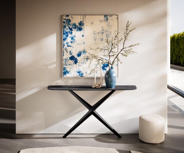 DELIFE Konzolasztal Edge hajóformájú 140x40 cm Laminam® kerámia Nero Greco antracit Estelo fém fekete