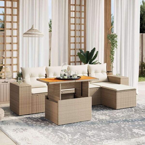 VidaXL Polyrattan Kerti Ülőgarnitúra - 6 részes - Bézs