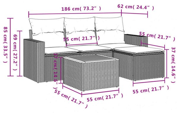 VidaXL 5 részes bézs polyrattan kerti ülőgarnitúra párnákkal
