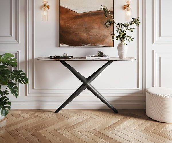 DELIFE Konzolasztal Edge hajóformájú 140x40 cm kerámia patagónia polírozott Estelo fém fekete