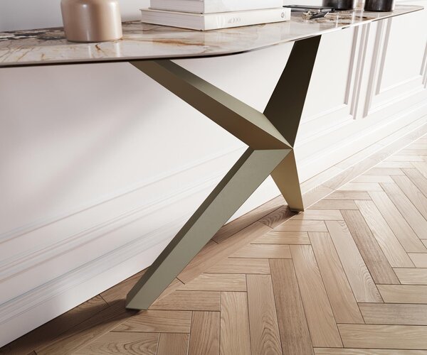 DELIFE Konzolasztal Edge polygonális 180x50 cm kerámia patagónia polírozott Zentharo fém titán színű effekt finish