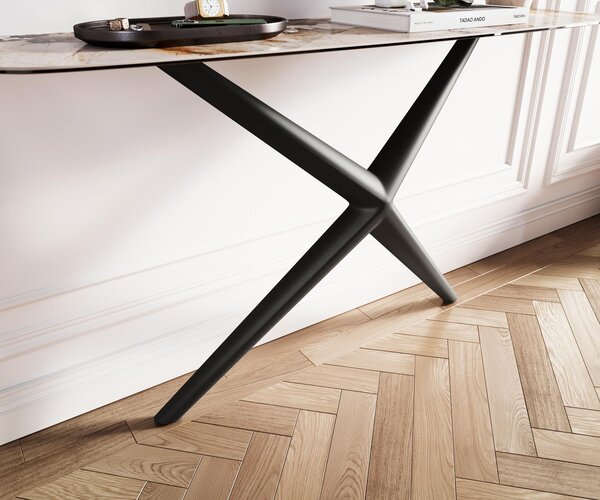 DELIFE Konzolasztal Edge hajóformájú 140x40 cm kerámia patagónia polírozott Estelo fém fekete