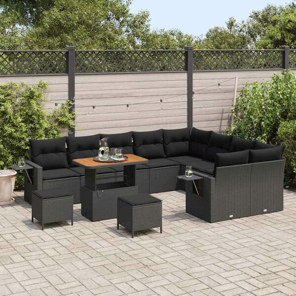VidaXL Kerti Kanapé Szett 12 pcs Fekete polirattan