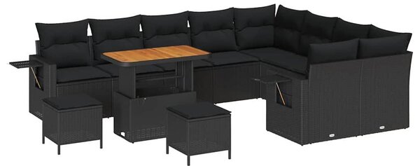 VidaXL Kerti Kanapé Szett 12 pcs Fekete polirattan
