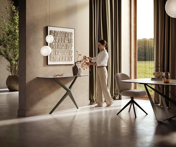 DELIFE Konzolasztal Edge hajóformájú 140x40 cm kerámia onyx pearl Estelo fém titán színű effekt finish