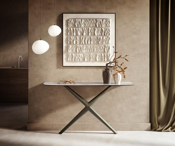 DELIFE Konzolasztal Edge hajóformájú 140x40 cm kerámia onyx pearl Estelo fém titán színű effekt finish