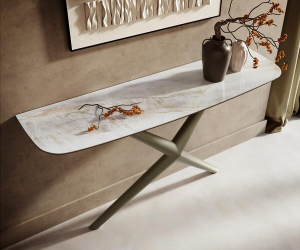 DELIFE Konzolasztal Edge hajóformájú 140x40 cm kerámia onyx pearl Estelo fém titán színű effekt finish