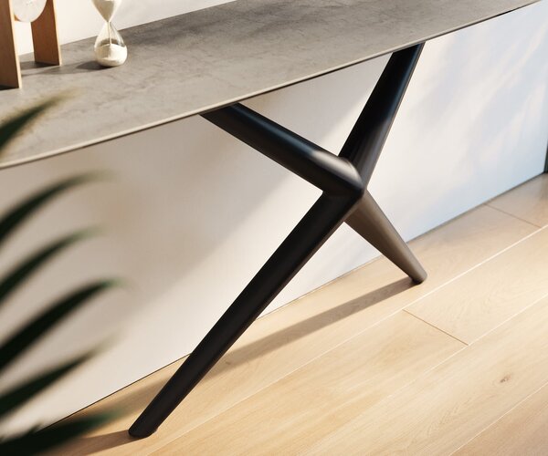 DELIFE Konzolasztal Edge hajóformájú 180x40 cm kerámia beton szürke Estelo fém fekete