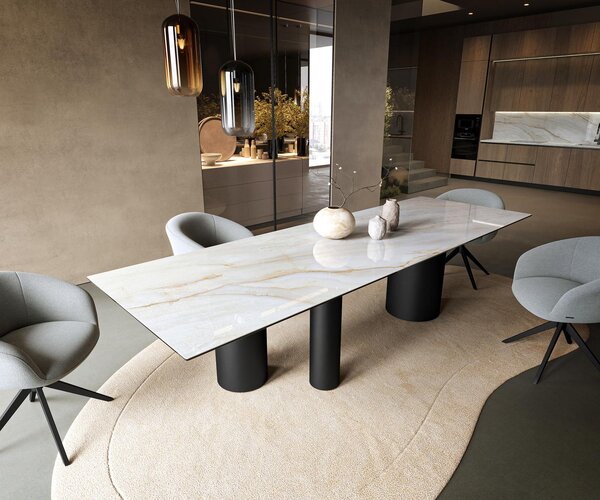 DELIFE Étkezőasztal Edge 300x100 cm kerámia onyx pearl Troa fém fekete