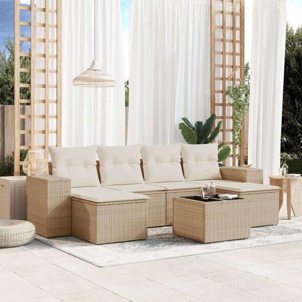 Polyrattan Kerti Ülőgarnitúra - 7 részes - Bézs