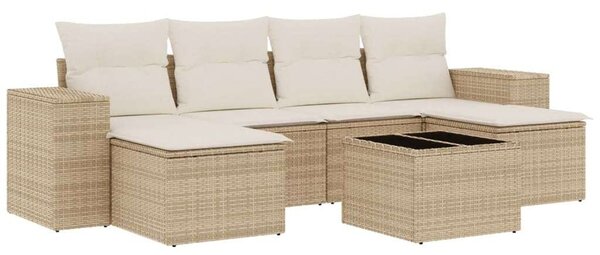 Polyrattan Kerti Ülőgarnitúra - 7 részes - Bézs