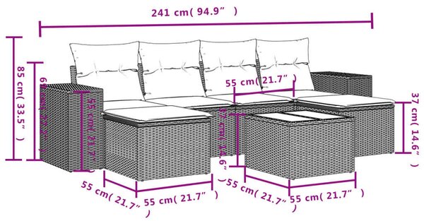 Polyrattan Kerti Ülőgarnitúra - 7 részes - Bézs