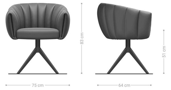 DELIFE Étkezőszék Jada-Flex bársony szürke kereszt láb széles rozsdamentes acél 360° forgatható billenő zsákrugó