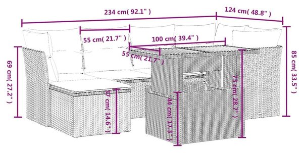 VidaXL Polyrattan Kerti Ülőgarnitúra - 7 részes - Fekete