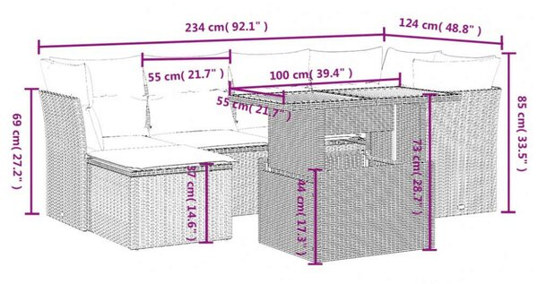 VidaXL Polyrattan Kerti Ülőgarnitúra - 7 részes - Fekete