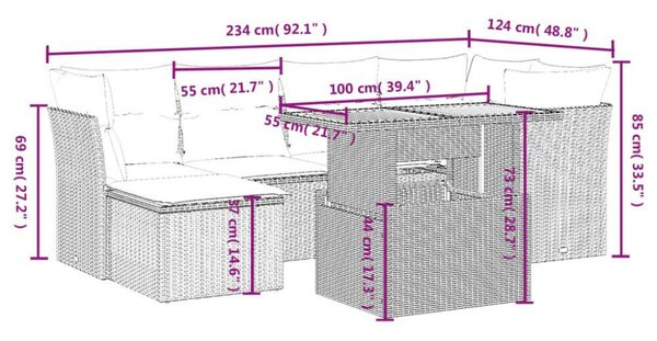VidaXL Polyrattan Kerti Ülőgarnitúra - 7 részes - Fekete