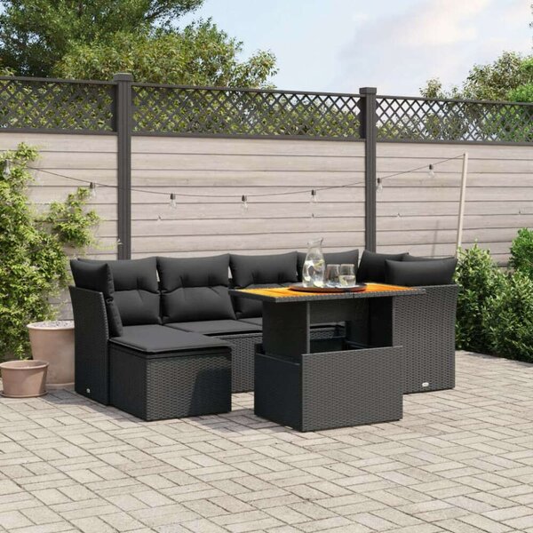 VidaXL Polyrattan Kerti Ülőgarnitúra - 7 részes - Fekete
