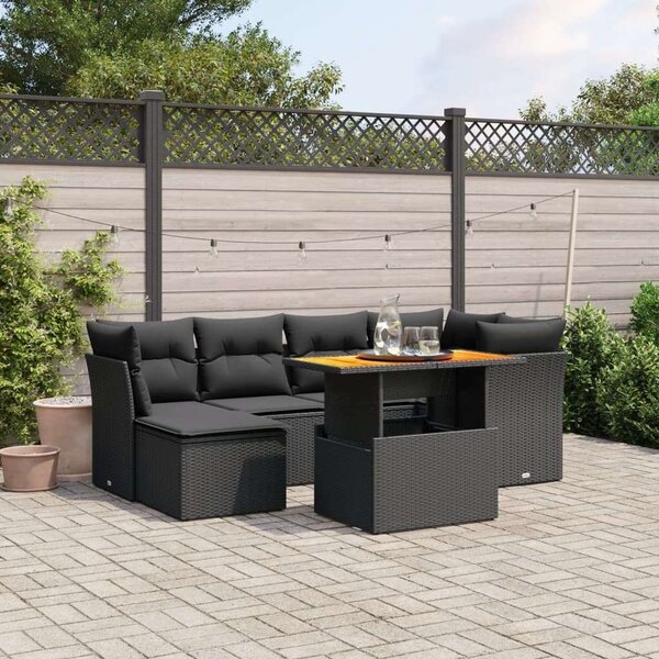 VidaXL Polyrattan Kerti Ülőgarnitúra - 7 részes - Fekete