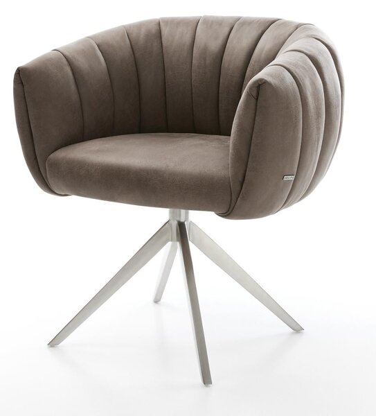 DELIFE Étkezőszék Jada-Flex mikroszálas taupe vintage kereszt láb széles rozsdamentes acél 360° forgatható billenő zsákrugó