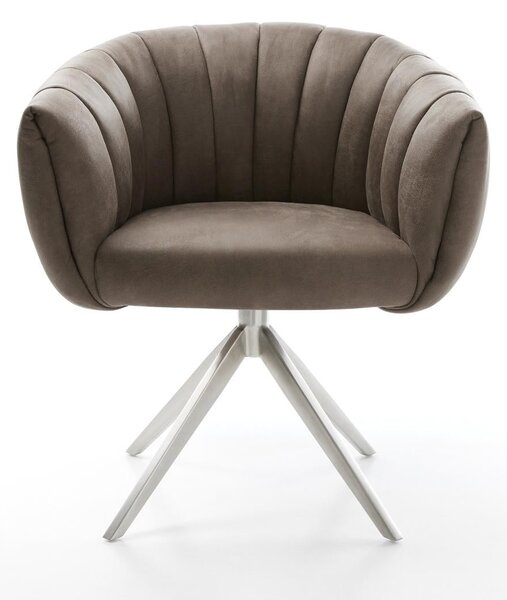 DELIFE Étkezőszék Jada-Flex mikroszálas taupe vintage kereszt láb széles rozsdamentes acél 360° forgatható billenő zsákrugó