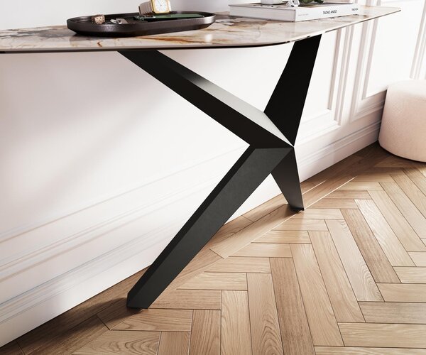 DELIFE Konzolasztal Edge poligonális 140x50 cm kerámia patagónia polírozott Zentharo fém fekete