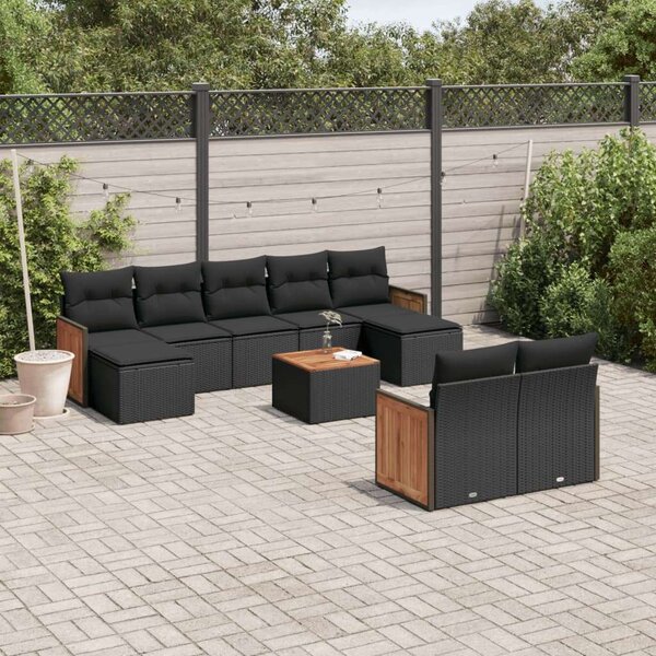 VidaXL Polyrattan Kerti Ülőgarnitúra - 10 részes - Fekete