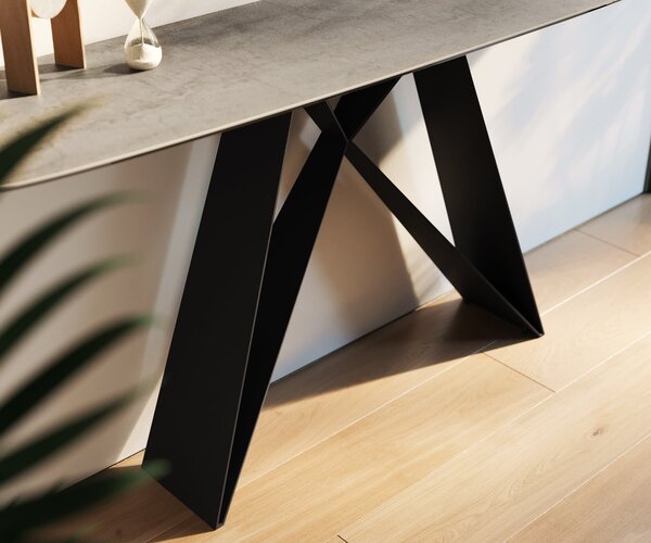 DELIFE Konzolasztal Edge hajóformájú 180x40 cm kerámia beton szürke Velio fém fekete