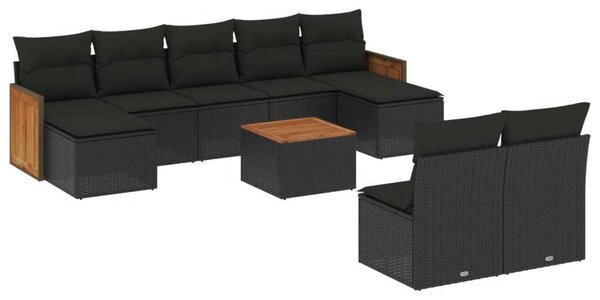 VidaXL 10 részes fekete polyrattan kerti ülőgarnitúra párnákkal