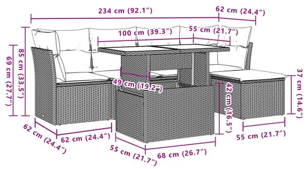 VidaXL Polyrattan Kerti Ülőgarnitúra - 6 részes - Fekete