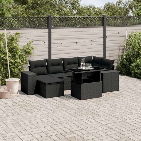 VidaXL Polyrattan Kerti Ülőgarnitúra - 7 részes - Fekete