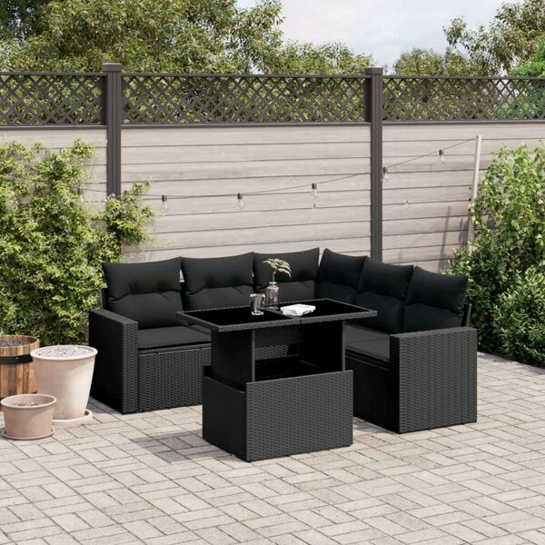 VidaXL Polyrattan Kerti Ülőgarnitúra - 6 részes - Fekete