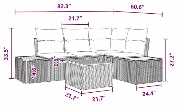 VidaXL Kerti Kanapé Szett 5 db Fekete Poli rattan