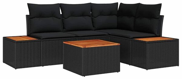 VidaXL Kerti Kanapé Szett 5 db Fekete Poli rattan