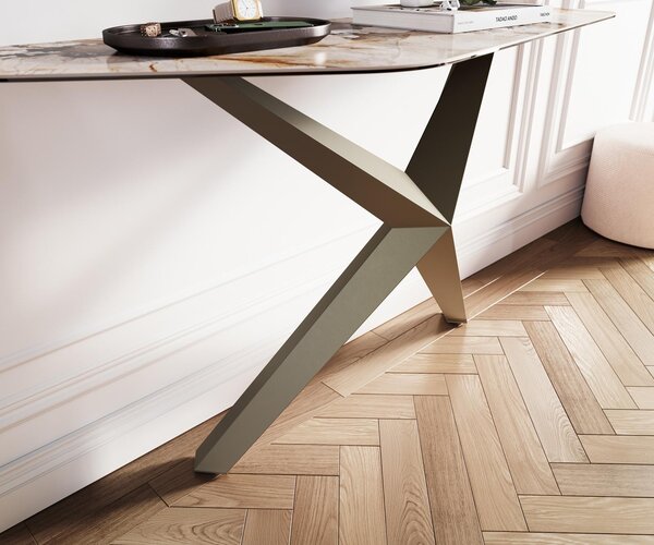 DELIFE Konzolasztal Edge poligonális 140x50 cm kerámia patagónia polírozott Zentharo fém titán színű effekt finish