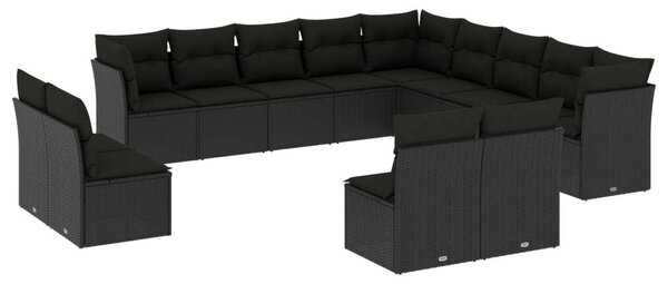 VidaXL 13 részes fekete polyrattan kerti ülőgarnitúra párnákkal