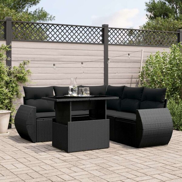 Polyrattan Kerti Ülőgarnitúra - 6 részes - Fekete