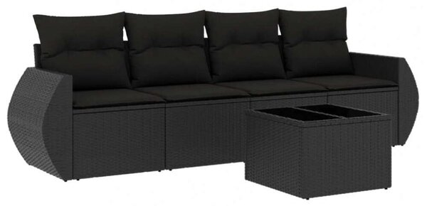 VidaXL 5 részes fekete polyrattan kerti kanapészett párnákkal