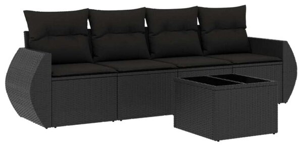 VidaXL 5 részes fekete polyrattan kerti kanapészett párnákkal