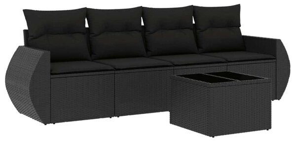 VidaXL 5 részes fekete polyrattan kerti kanapészett párnákkal