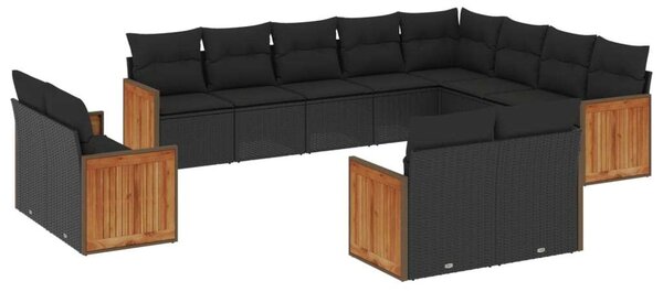VidaXL Polyrattan Kerti Ülőgarnitúra - 12 részes - Fekete