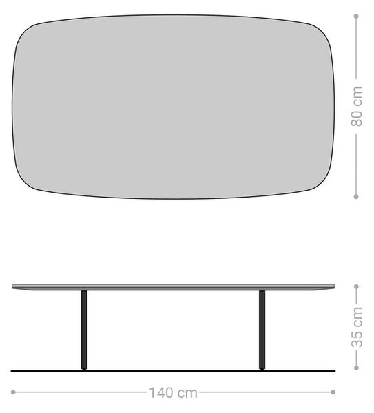 DELIFE Dohányzóasztal Edge hajóformájú 140x80 cm kerámia beton szürke Salto fém fekete