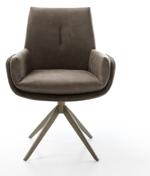 DELIFE Étkezőszék Clea-Flex mikroszálas taupe vintage kereszt láb széles titán színű 360° forgatható billenő